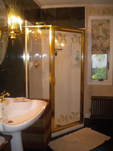 a bathroom with a shower and a sink at Fleetwood House Bed and Breakfast in Portland