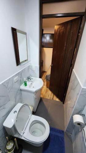 a bathroom with a toilet and a sink at Atractivo y genuino monoambiente in Pisac