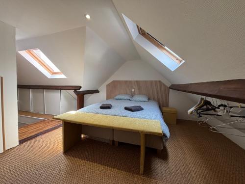 1 dormitorio con 1 cama en un ático con tragaluces en Chrysalide au cœur du Touquet., en Le Touquet-Paris-Plage