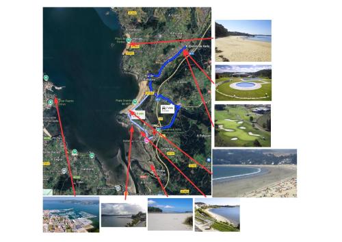 a collage of photos of a map of the beach at Apartamento CORAZÓN DE MIÑO in Miño