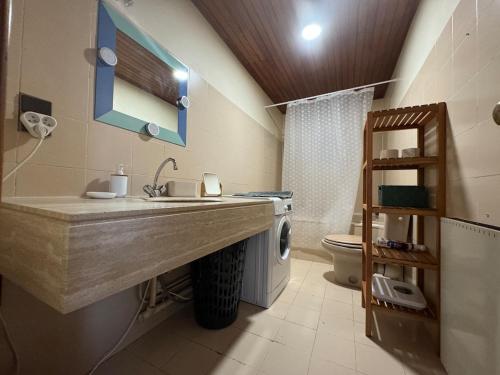 a bathroom with a sink and a toilet at Chez Zelie in Canet-en-Roussillon