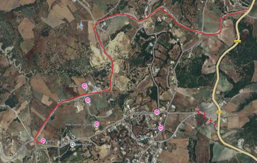 a map of a road with a red line at Darna 4 in Demina