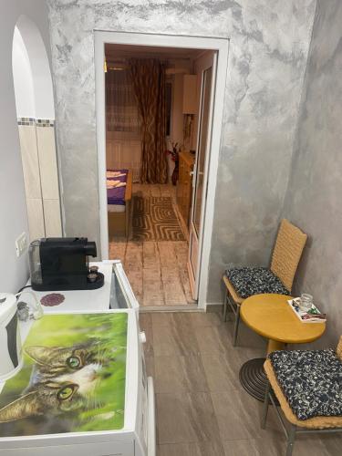 a room with a table and chairs and a dining room at UltraCentralHome in Piatra Neamţ
