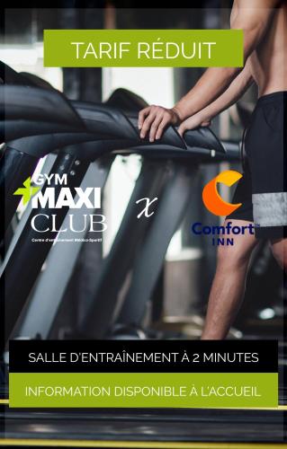 a flyer for a gym with a woman on a treadmill at Comfort Inn Sherbrooke in Sherbrooke