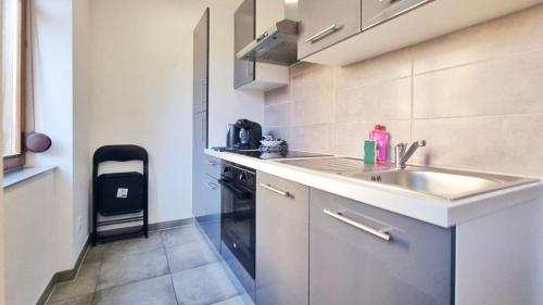 une petite cuisine avec un évier et une cuisinière dans l'établissement Chez Le General - Charmant T2, à Mulhouse