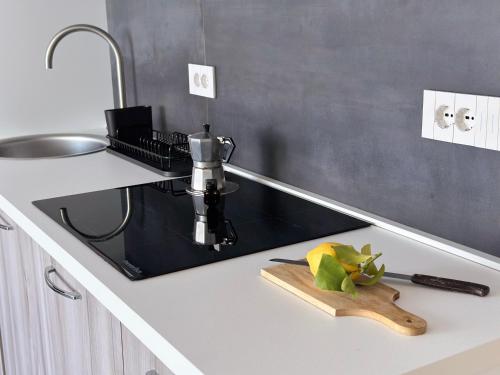 a kitchen counter with a sink and a mixer at Aquavista Residence - Lakeview Holiday Apartments with Pool in Dormelletto