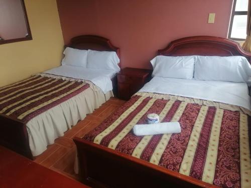 twee bedden naast elkaar in een kamer bij Hotel Don Jhon in Estación El Salto