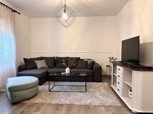 a living room with a couch and a tv at W Apartments in Kotor