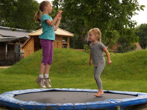 two girls jumping on top of a trampoline at Hotel Lemmenhof in Ell