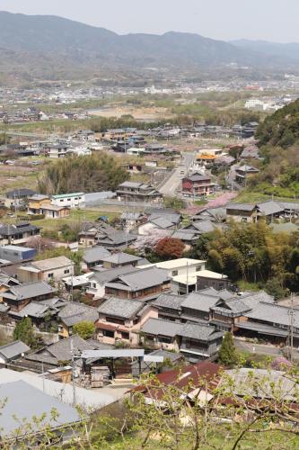 an overhead view of a town with houses and buildings at 柿畑の宿 guesthouse next to the persimmon orchard in Katsuragi