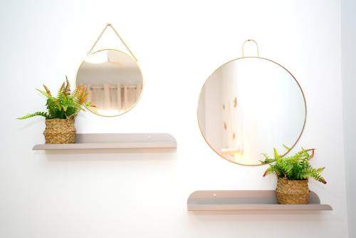 a mirror and two plants on shelves with a mirror at APARTAMENTO ARENA en Playa de San Juan in Alicante