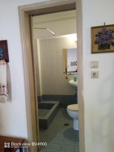 a bathroom with a toilet and a sink at Kouvaras Apartments in Kýthira