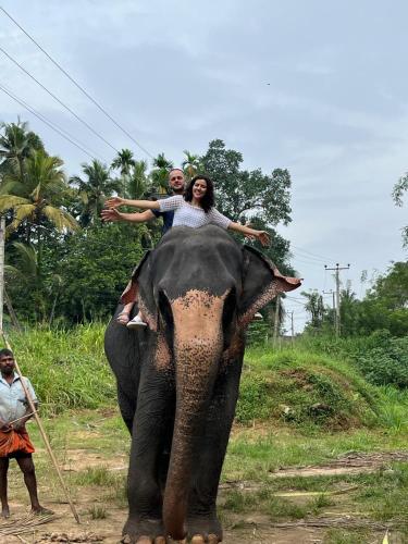 a man and woman riding on the back of an elephant at The Kingston Court in Kandy