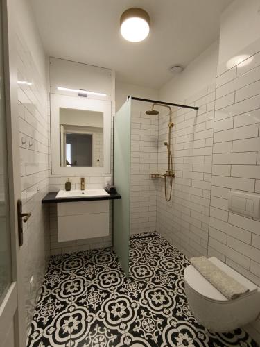 a bathroom with a shower and a sink and a toilet at Rezidence Valcha in Sušice