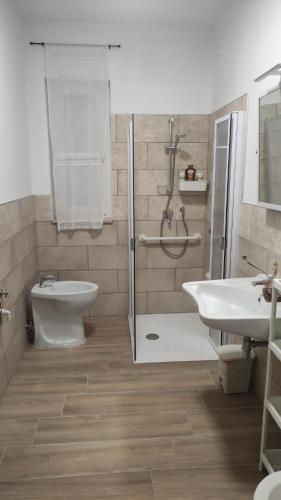 a bathroom with a shower and a toilet and a sink at La Fattoria dei Desideri in Ripa Teatina