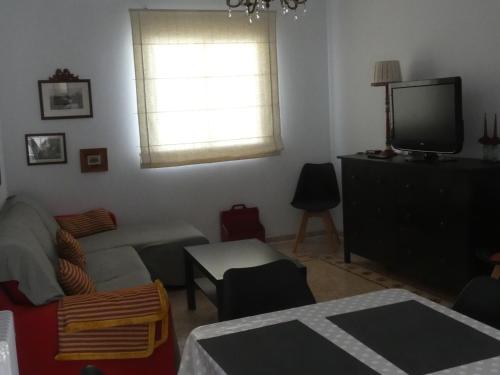 Una sala de estar con un sofá y un televisor. en Casa Ledo, en Casas de Don Antonio