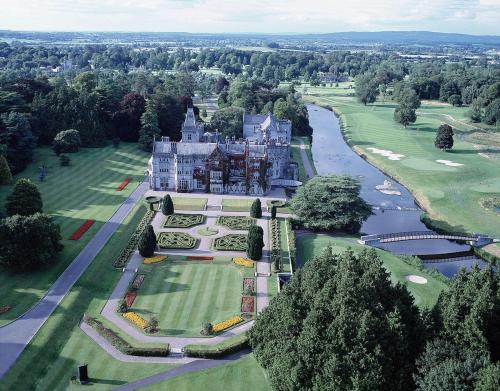 an aerial view of a castle and a river at Brookhaven Lodge in Kilteely