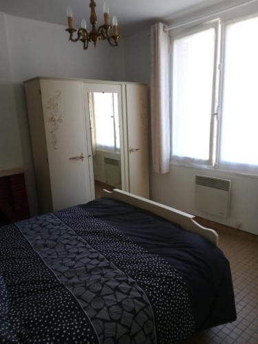 une chambre avec un lit et deux fenêtres dans l'établissement Maison Clair de Lune, à Buzançais