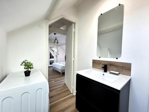 a bathroom with a sink and a mirror at 2 Carteret studio cosy proche centre ville in Reims
