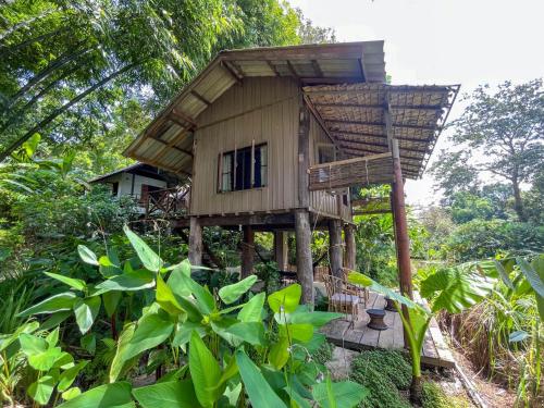 a tree house in the middle of a forest at NernJamsai in Sop Poeng