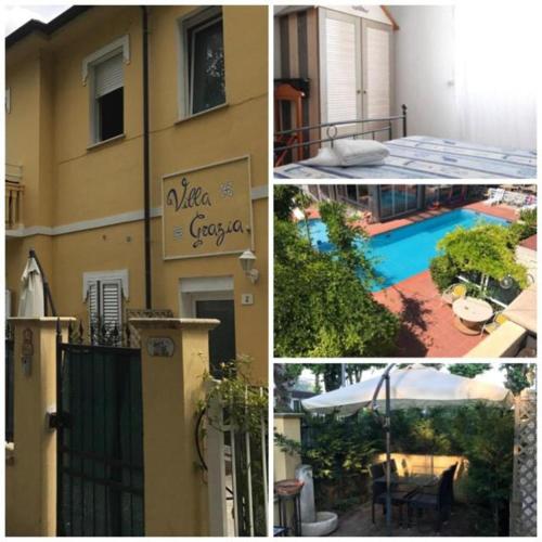 un collage de photos d'un bâtiment et d'une piscine dans l'établissement Villa Grazia, à Rimini