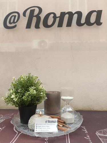 a tray with a glass of wine and a plant at Casa Vacanza Ottavia Roma in Rome
