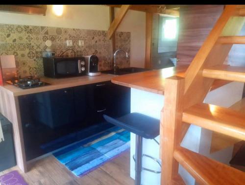 锡拉奥Chalet vue panoramique的一间带柜台和微波炉的小厨房