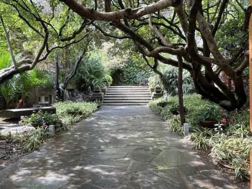 a path in a park with trees and stairs at Villa a Rocchetta Luxury Guesthouse in Monterosso al Mare