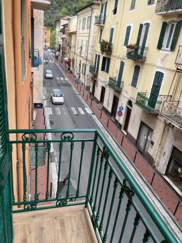 a view of a city street from a balcony at Ca' Bela in Dolceacqua