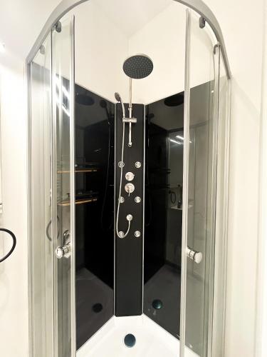 La salle de bains est pourvue d'un miroir et d'une douche. dans l'établissement Appartements Cosy & Chic- Hyper Centre AGEN, à Agen