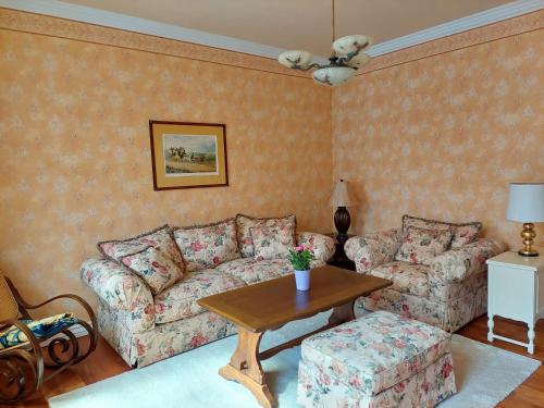 a living room with a couch and a table at Villa Lindenhof in Bad Elster