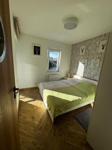 a bedroom with a bed and a window at Apartament Eliza in Ustroń