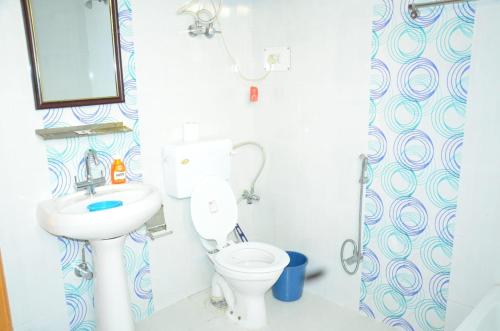 a bathroom with a toilet and a sink at John's palace in Srinagar