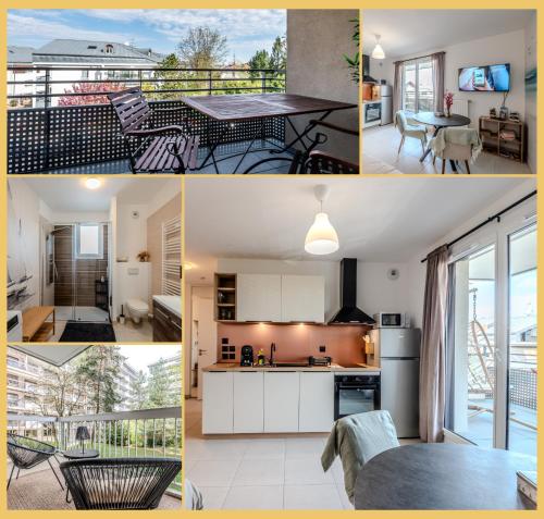 un collage de photos d'une cuisine et d'une maison dans l'établissement L'Ecrin du Léman I Thonon-les-Bains, à Thonon-les-Bains