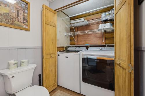 Koupelna v ubytování Log Haven Cozy Wears Valley Cabin with Hot Tub Game Room and Flat Yard for Dogs and Kids