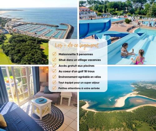 un collage de photos d'un complexe avec un toboggan dans l'établissement 