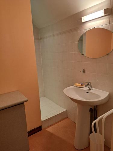 une salle de bain avec un lavabo et une douche dans l'établissement Maison familiale avec jardin de 300m2, au Croisic