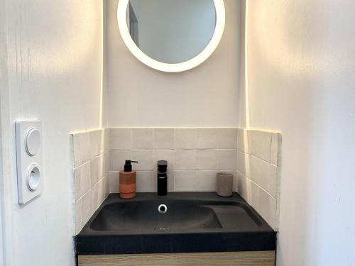 a bathroom with a sink and a mirror at Charmant appartement Lille Centre St Michel in Lille