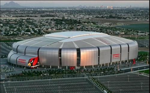 an aerial view of a soccer stadium at Executive Retreat near State Farm Stadium in Glendale