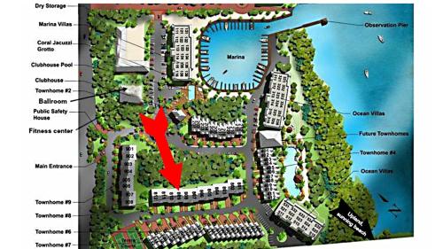 a map of a city with a red arrow at 809 Mariners Club in Key Largo