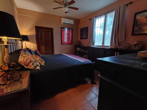 a bedroom with a bed and a ceiling fan at Lovely 2 Bedrrom Casita with Bay view in Zihuatanejo