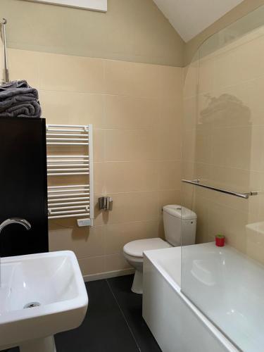 une salle de bain avec toilettes, lavabo et baignoire dans l'établissement Le Mas de jouas, à Saint-Rémy