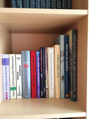 a row of books on a book shelf at Pension Hönel-Hof Bad Schandau in Bad Schandau