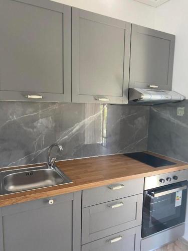 a kitchen with a sink and a counter top at Vintage villa in Paleo Tsifliki