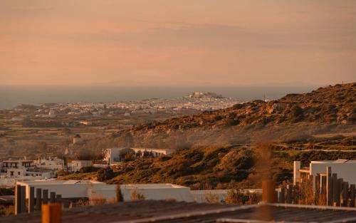 a city on top of a hill with houses at Theros Villas Naxos in Plaka