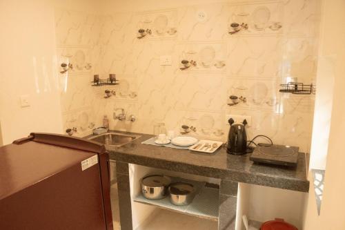 a kitchen with a sink and a counter top at Anna Cottages Agonda in Agonda