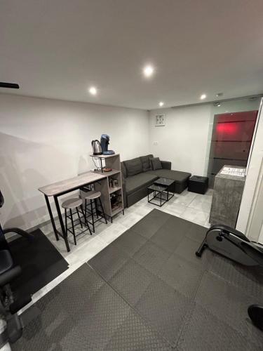 un salon avec un canapé et une table dans l'établissement Studio sport jacuzzi, à Dijon