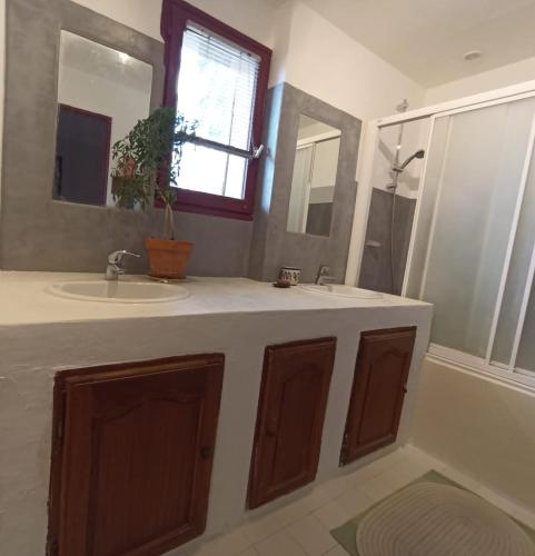 une salle de bains avec un lavabo et un miroir dans l'établissement Maison Provençale avec jacuzzi, à Pierrevert