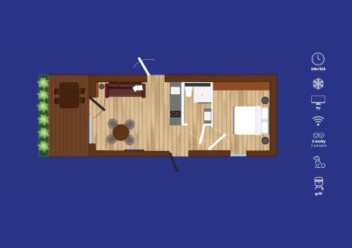 a top view of a floor plan of aominiumominium at Suntago Village - Oficjalny nocleg Suntago in Mszczonów