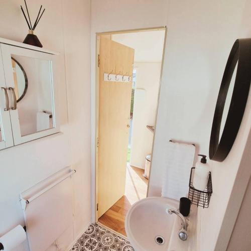 a bathroom with a sink and a mirror at Firs Holiday Home At Southview, Skegness in Winthorpe